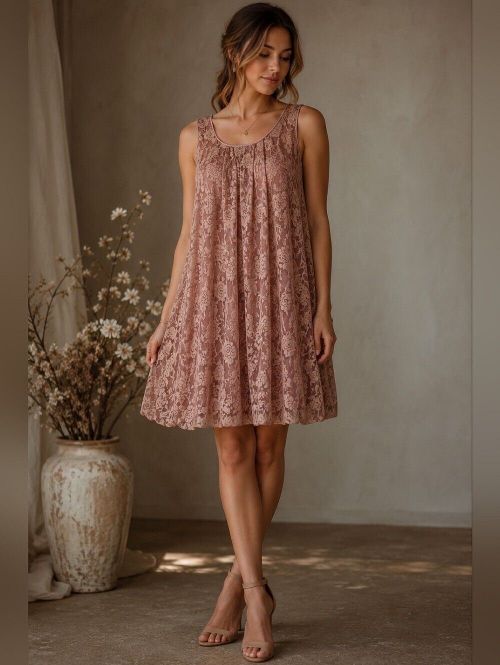 Soft romantic floral lace overlay sleeveless shift dress feminine 2XL